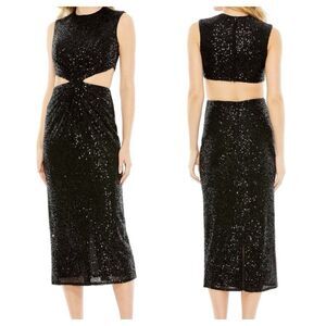 Ieena for Mac Duggal 27022 Black Sequined Cutout Dress Size 4